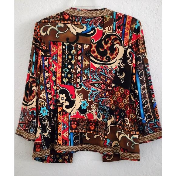 Jacket/Top-Joan Rivers-Brown-Blue-Red-3/4 Length Sleeves-Size X-SMALL - Picture 2 of 16